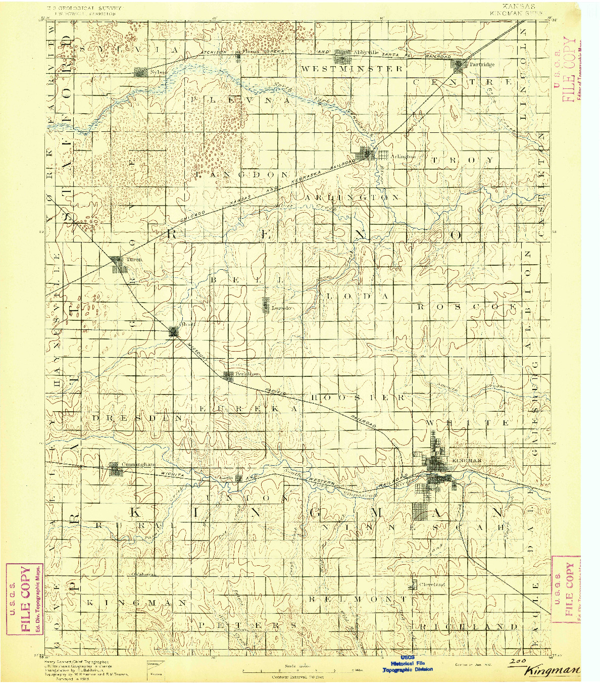 USGS 1:125000-SCALE QUADRANGLE FOR KINGMAN, KS 1892