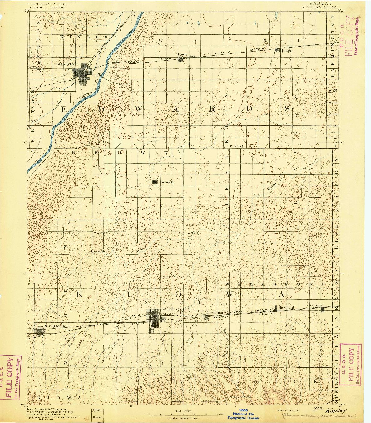 USGS 1:125000-SCALE QUADRANGLE FOR KINSLEY, KS 1892