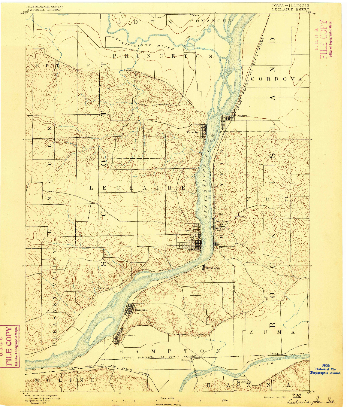 USGS 1:62500-SCALE QUADRANGLE FOR LECLAIRE, IA 1892
