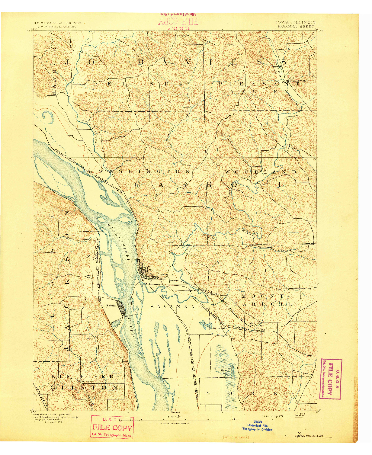 USGS 1:62500-SCALE QUADRANGLE FOR SAVANNA, IA 1892