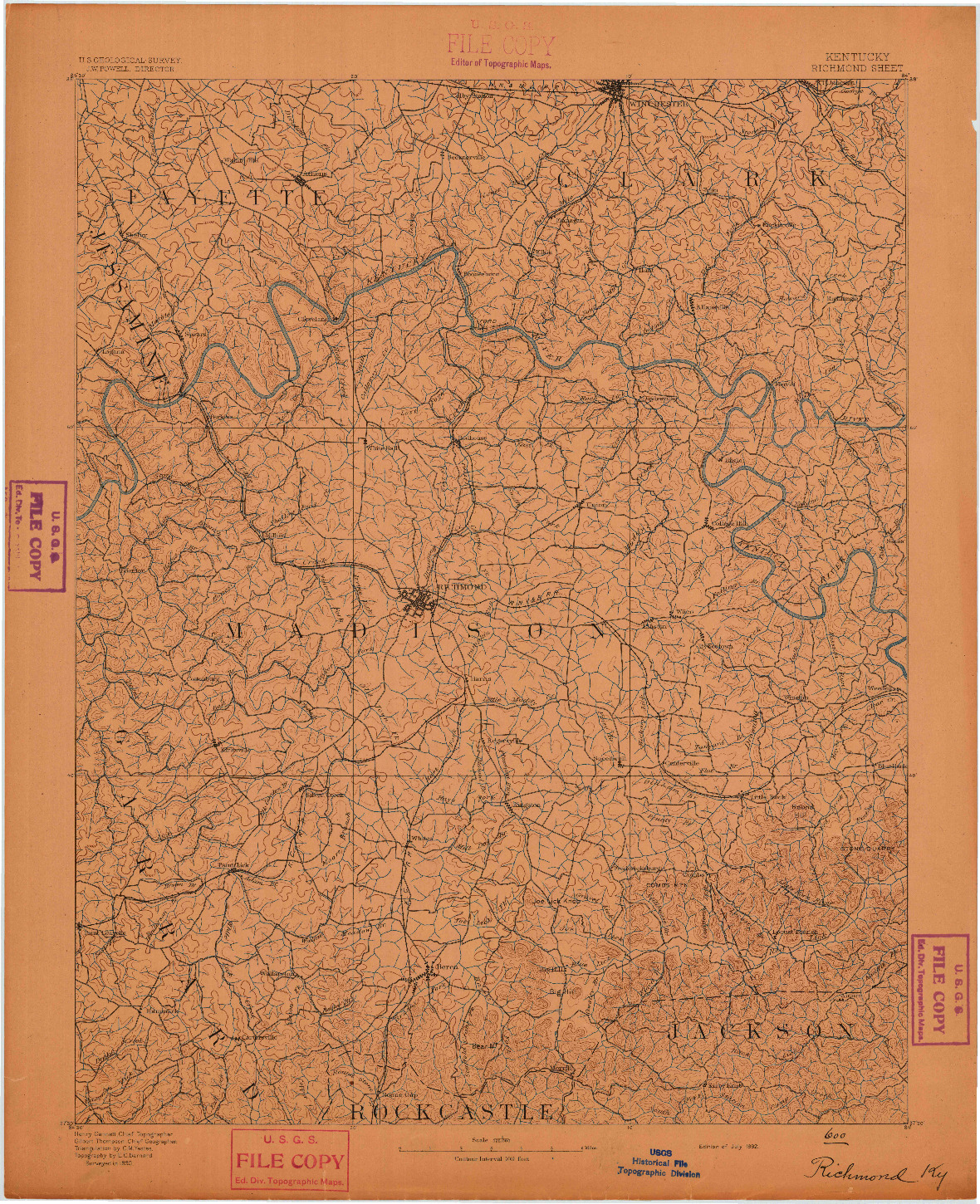 USGS 1:125000-SCALE QUADRANGLE FOR RICHMOND, KY 1892