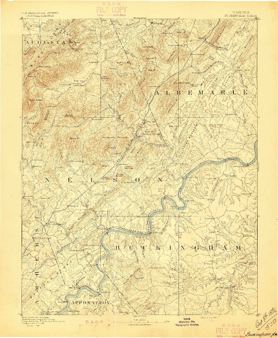 USGS 1:125000-SCALE QUADRANGLE FOR BUCKINGHAM, VA 1892