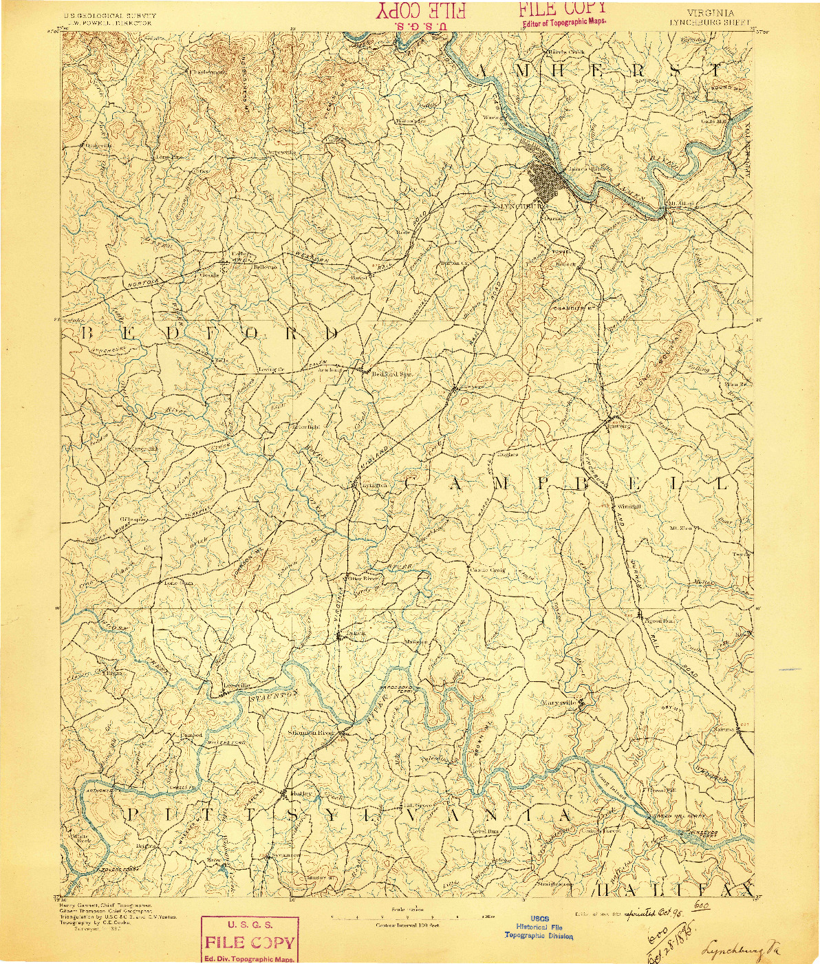 USGS 1:125000-SCALE QUADRANGLE FOR LYNCHBURG, VA 1892