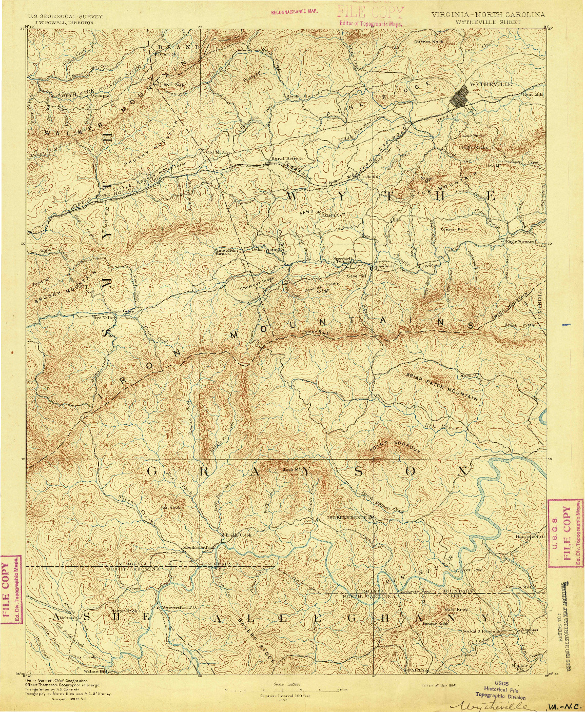 USGS 1:125000-SCALE QUADRANGLE FOR WYTHEVILLE, VA 1889