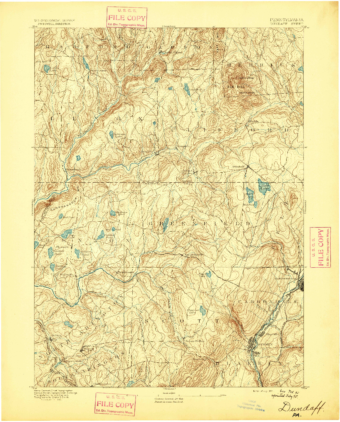 USGS 1:62500-SCALE QUADRANGLE FOR DUNDAFF, PA 1892