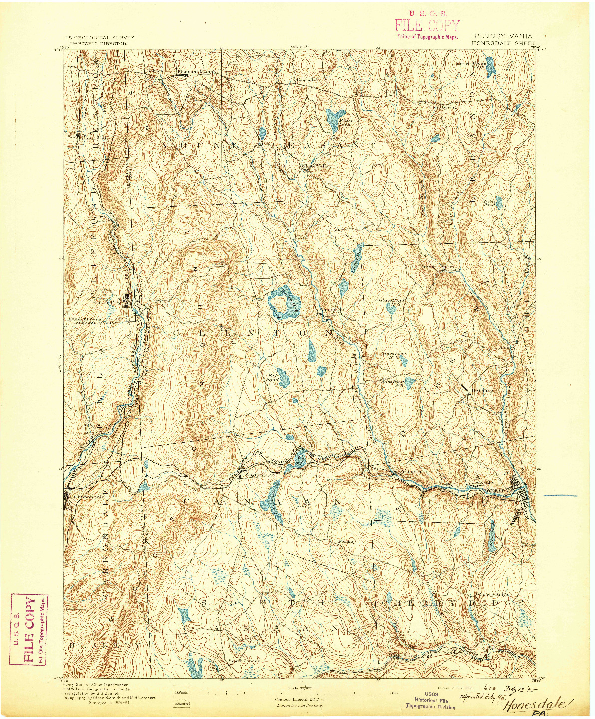 USGS 1:62500-SCALE QUADRANGLE FOR HONESDALE, PA 1892