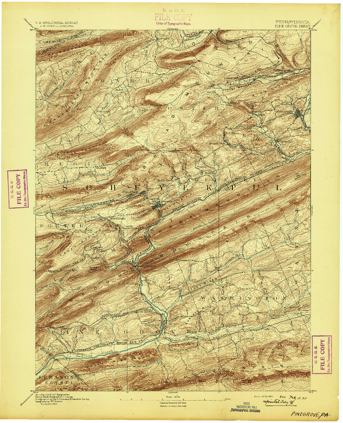 USGS 1:62500-SCALE QUADRANGLE FOR PINEGROVE, PA 1892