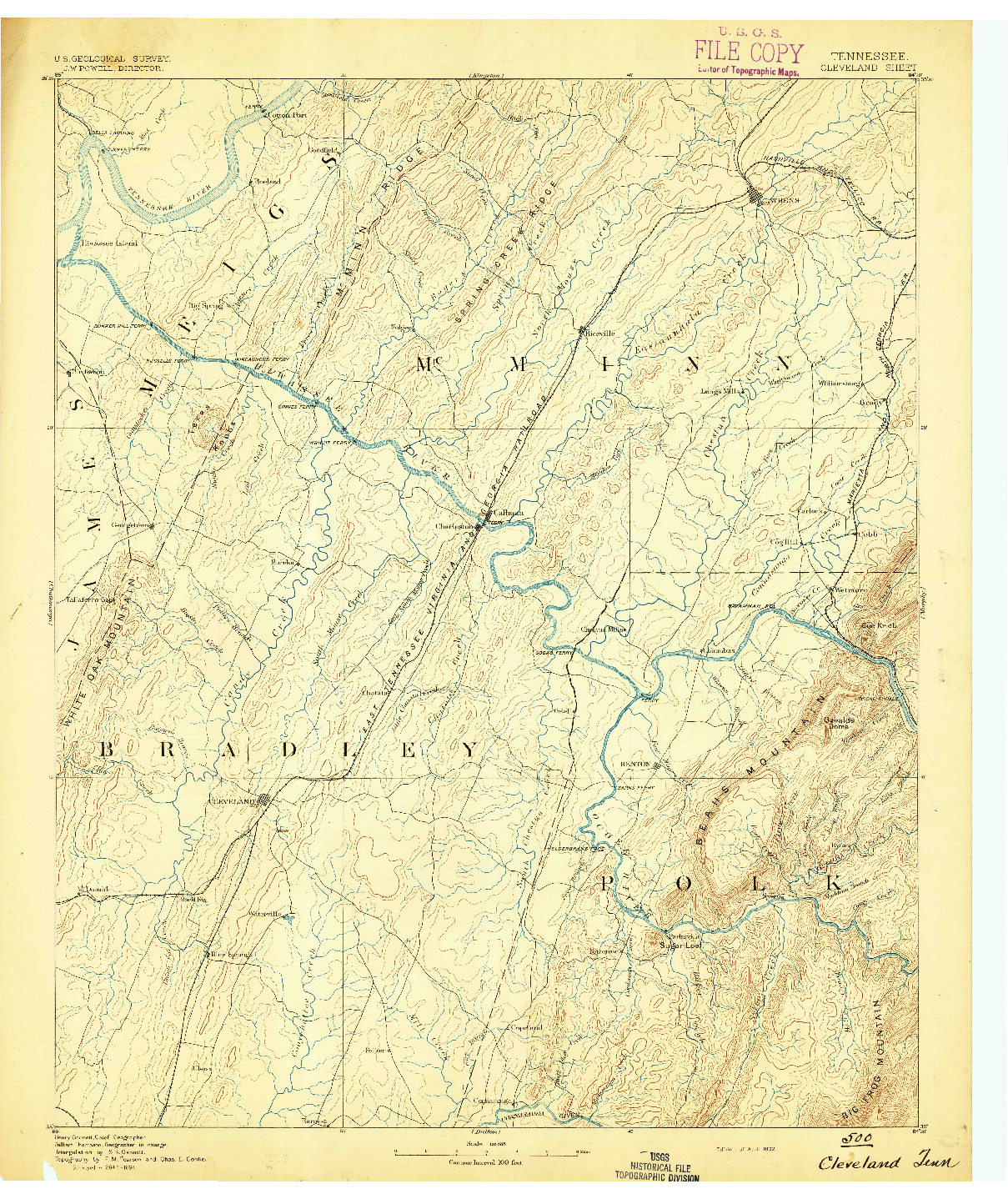 USGS 1:125000-SCALE QUADRANGLE FOR CLEVELAND, TN 1892