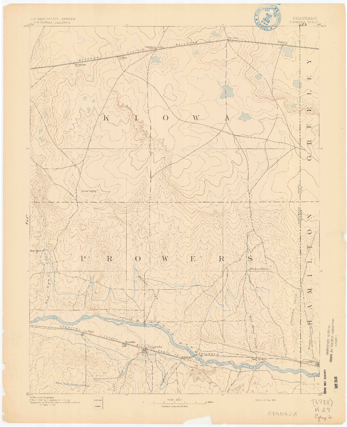 USGS 1:125000-SCALE QUADRANGLE FOR GRANADA, CO 1892