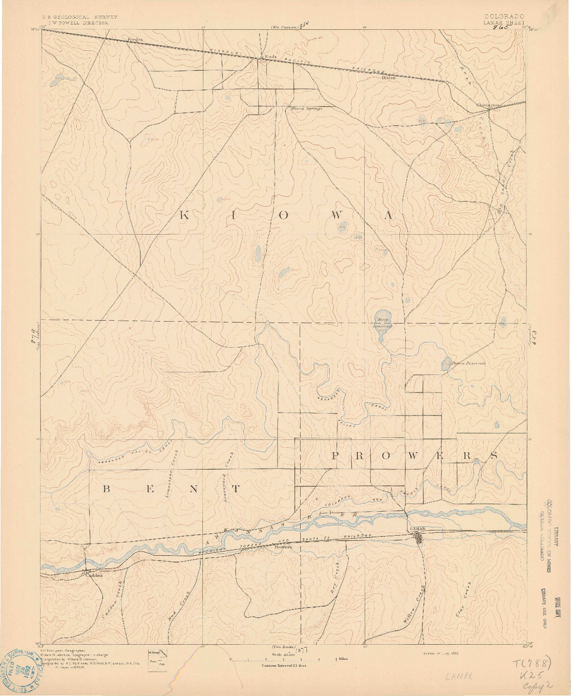 USGS 1:125000-SCALE QUADRANGLE FOR LAMAR, CO 1892