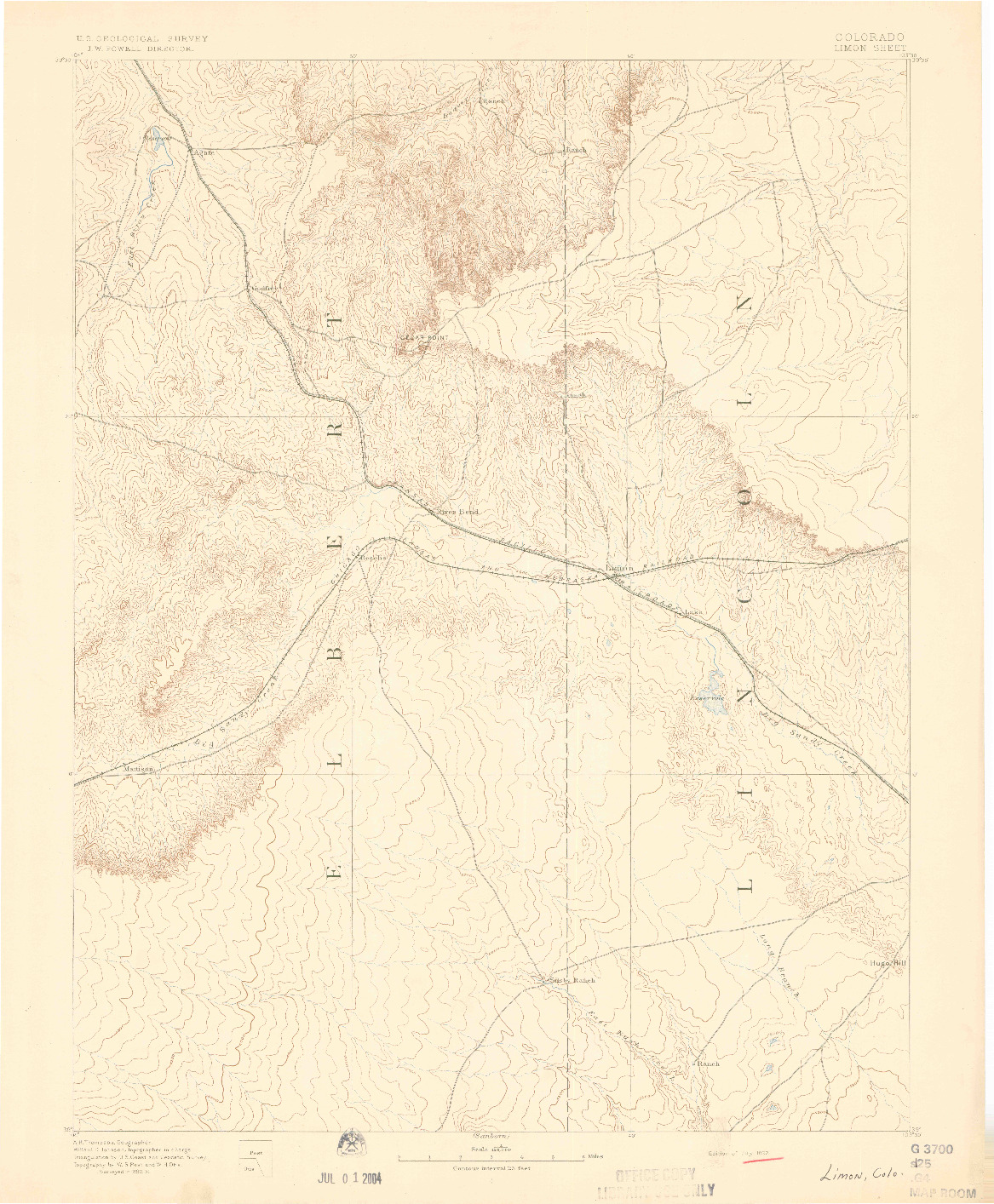 USGS 1:125000-SCALE QUADRANGLE FOR LIMON, CO 1892