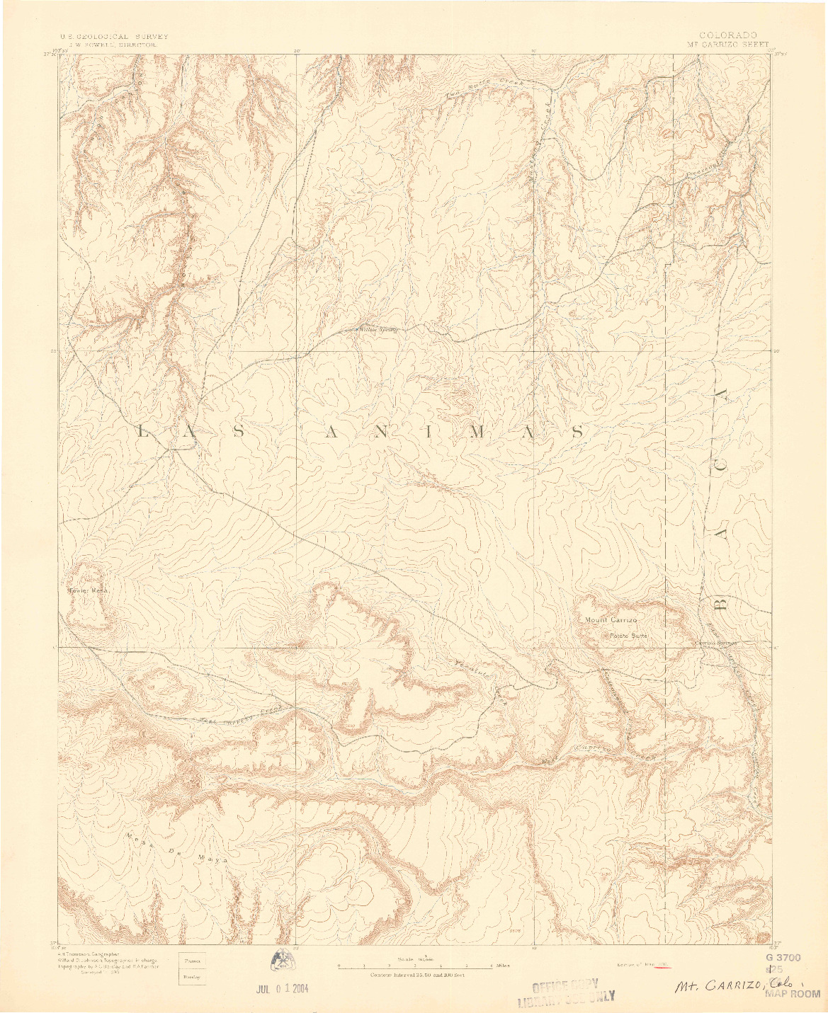 USGS 1:125000-SCALE QUADRANGLE FOR MT CARRIZO, CO 1892