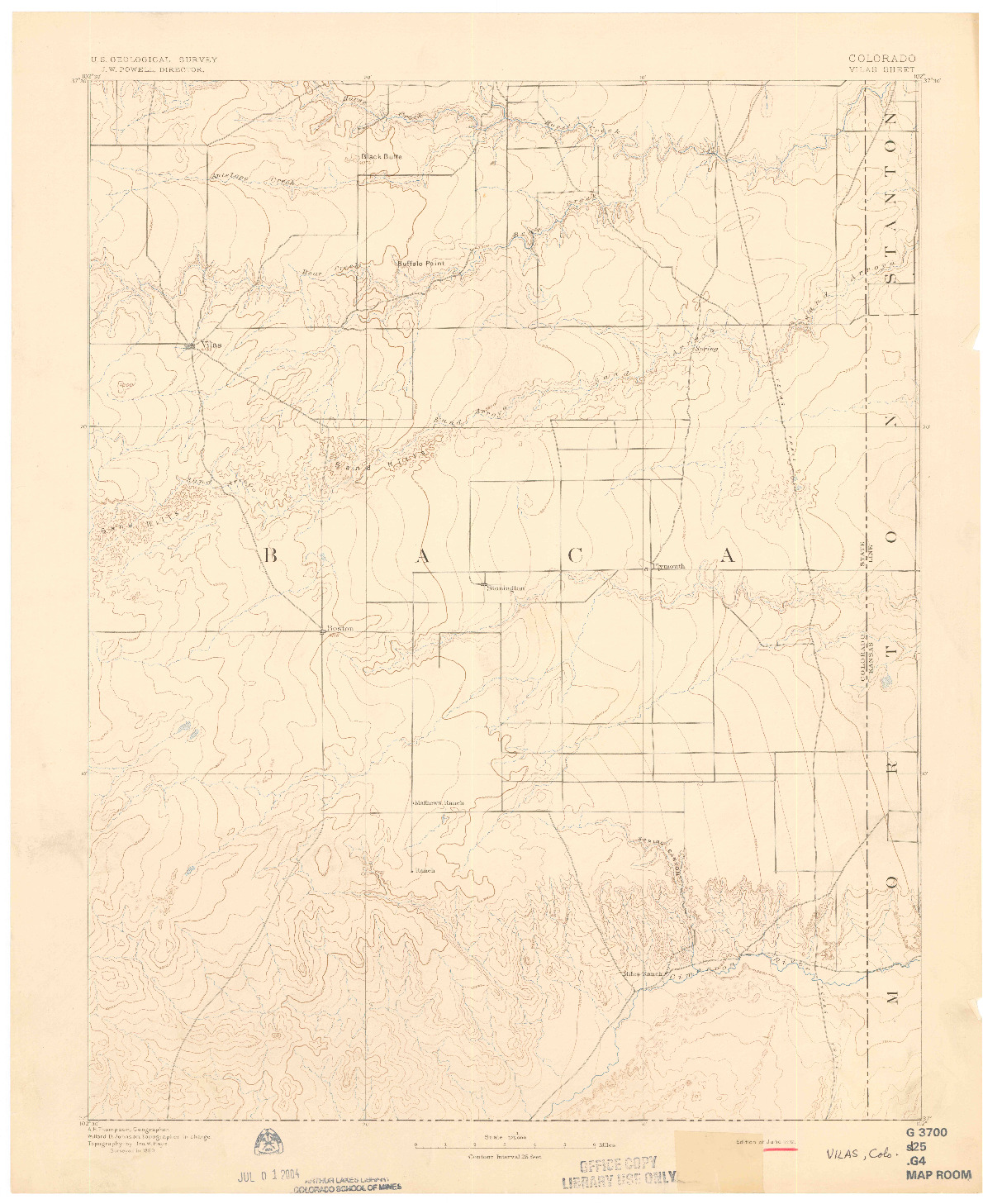 USGS 1:125000-SCALE QUADRANGLE FOR VILAS, CO 1892