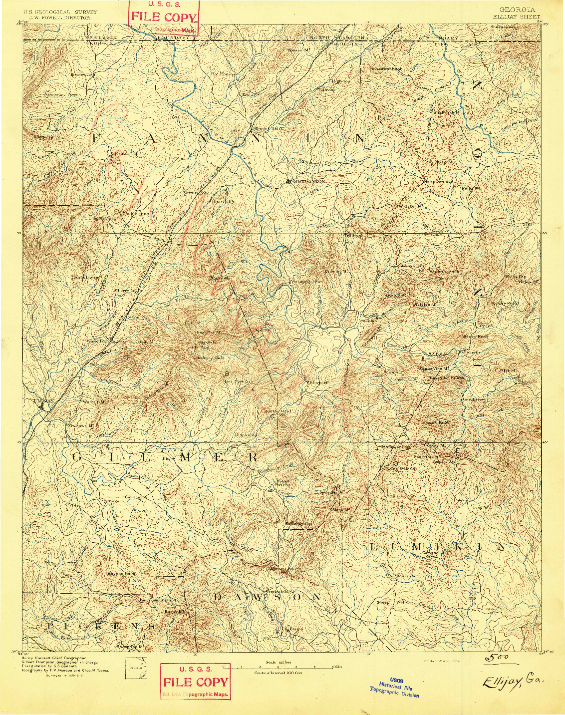 USGS 1:125000-SCALE QUADRANGLE FOR ELLIJAY, GA 1892