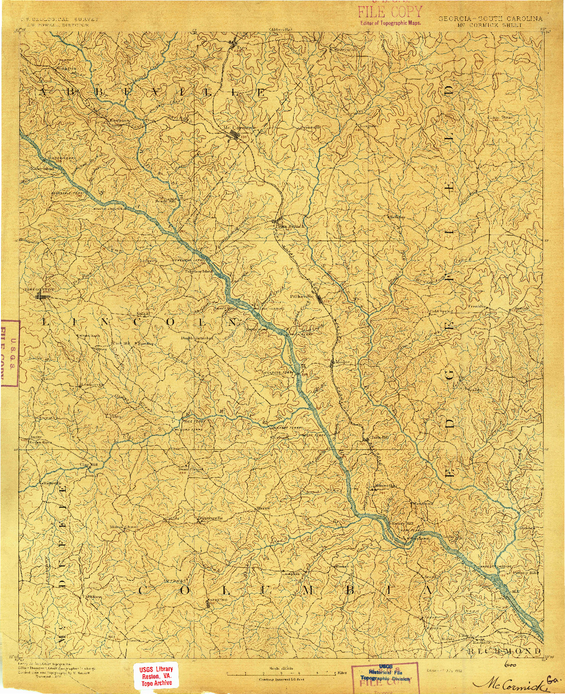 USGS 1:125000-SCALE QUADRANGLE FOR MC CORMICK, GA 1892