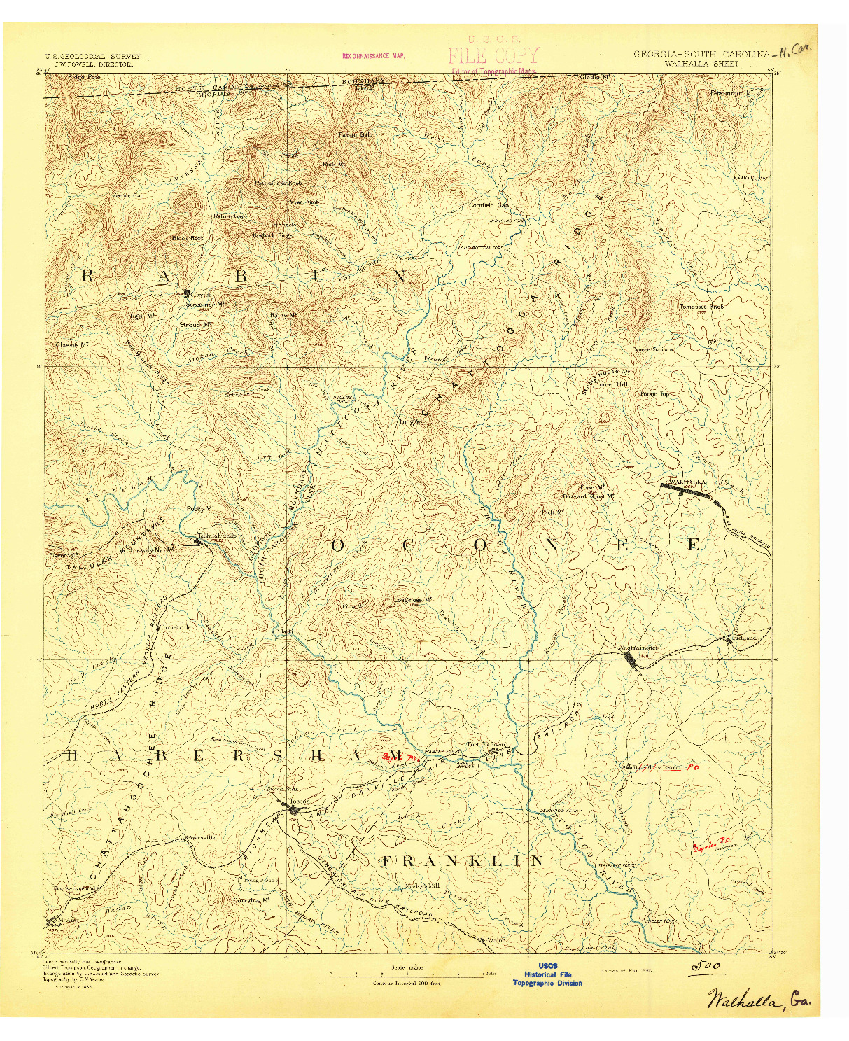 USGS 1:125000-SCALE QUADRANGLE FOR WALHALLA, GA 1892