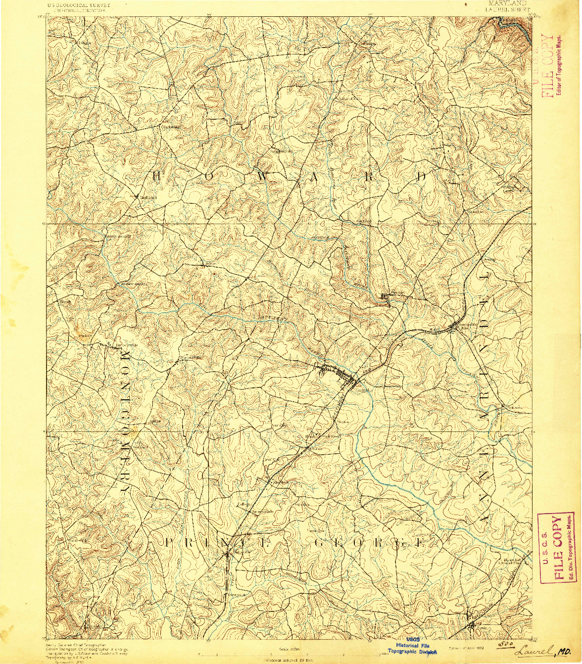 USGS 1:62500-SCALE QUADRANGLE FOR LAUREL, MD 1892