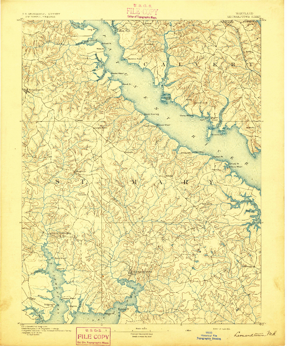 USGS 1:62500-SCALE QUADRANGLE FOR LEONARDTOWN, MD 1892