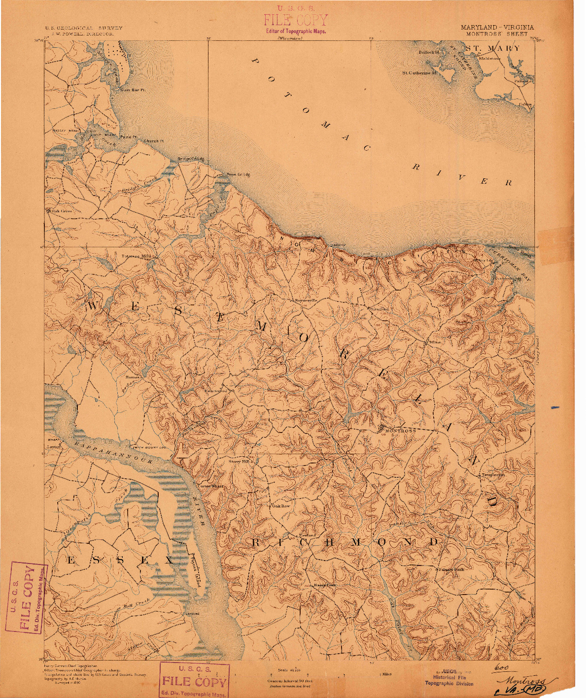 USGS 1:62500-SCALE QUADRANGLE FOR MONTROSS, MD 1892