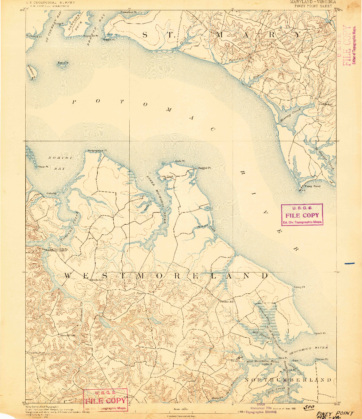 USGS 1:62500-SCALE QUADRANGLE FOR PINEY POINT, MD 1892