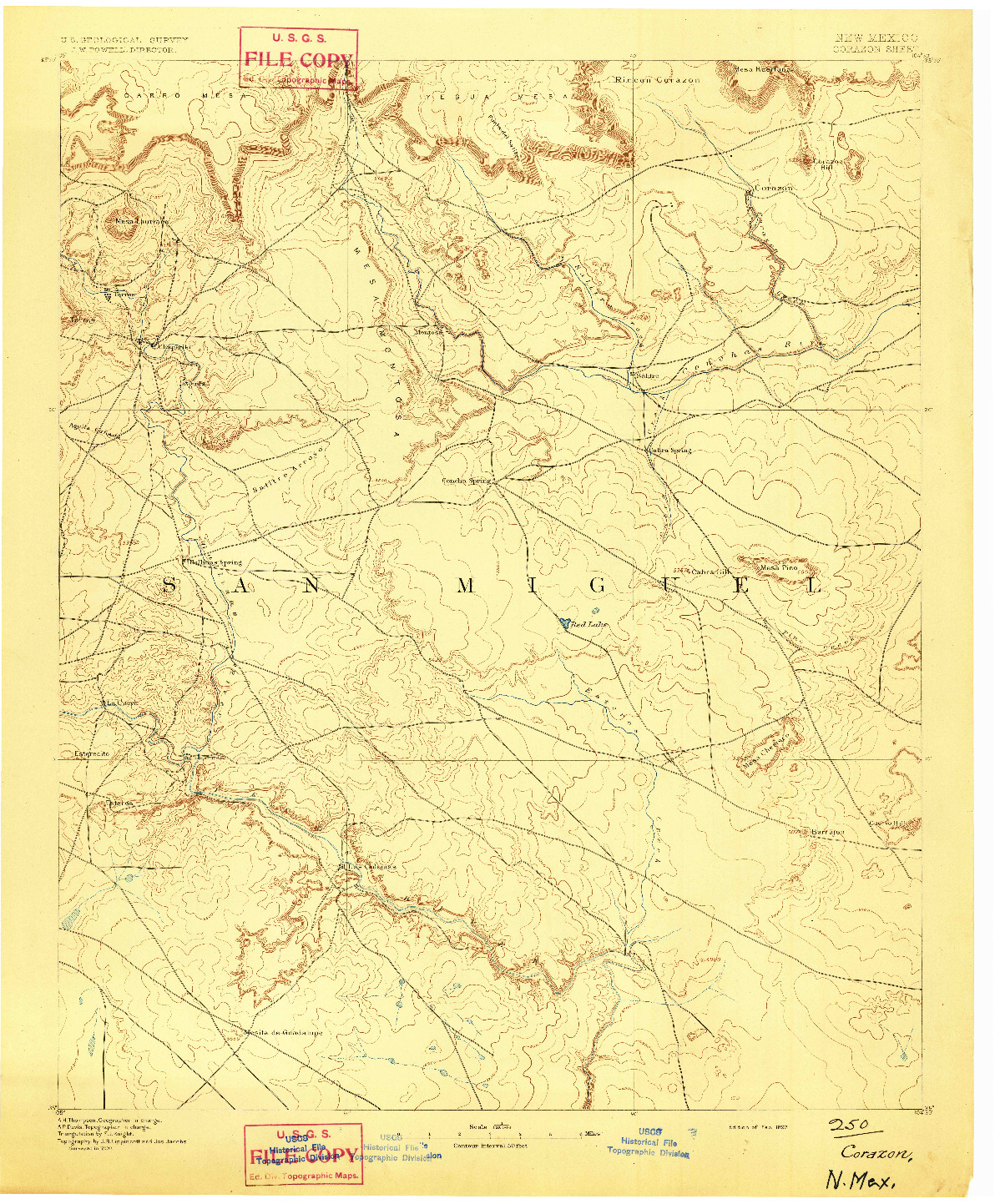 USGS 1:125000-SCALE QUADRANGLE FOR CORAZON, NM 1892