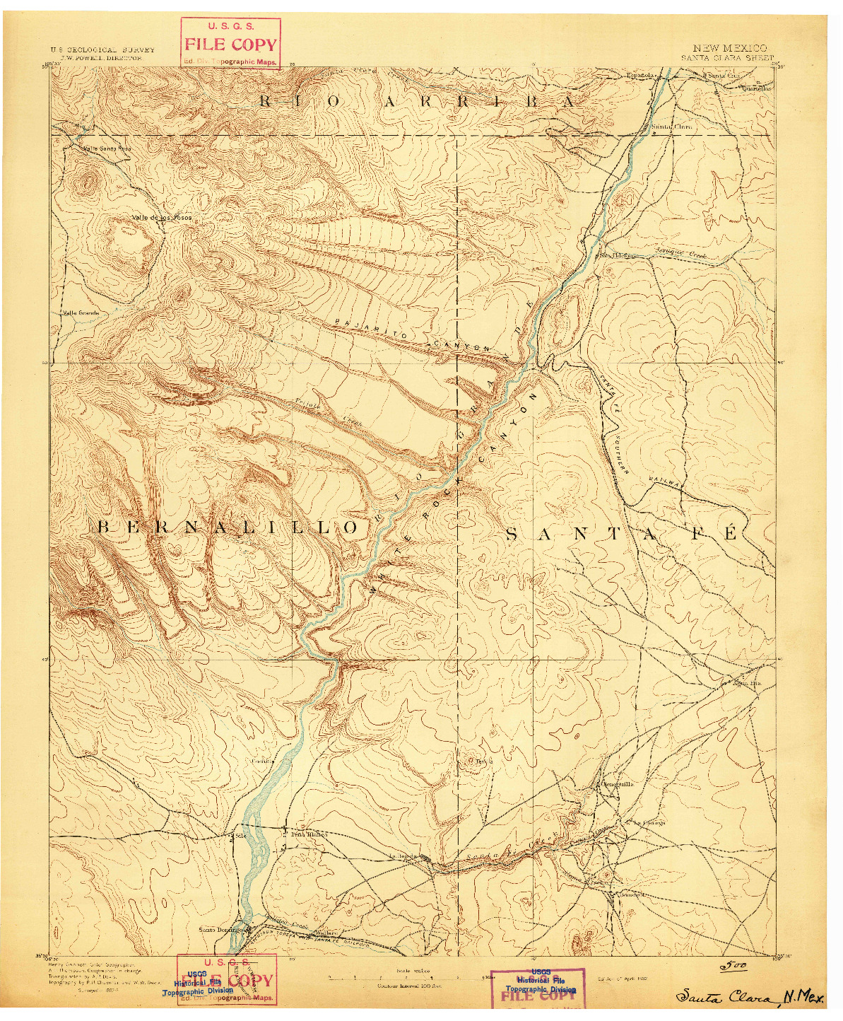 USGS 1:125000-SCALE QUADRANGLE FOR SANTA CLARA, NM 1892