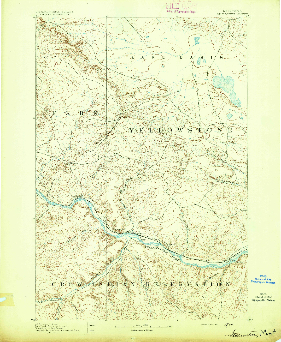 USGS 1:125000-SCALE QUADRANGLE FOR STILLWATER, MT 1892