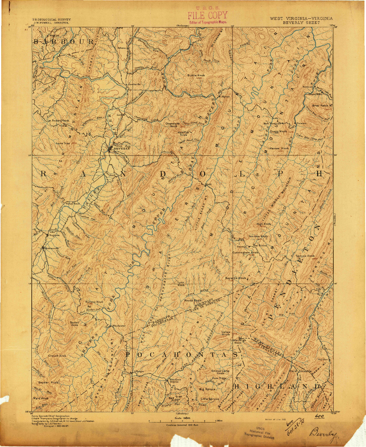 USGS 1:125000-SCALE QUADRANGLE FOR BEVERLY, WV 1892