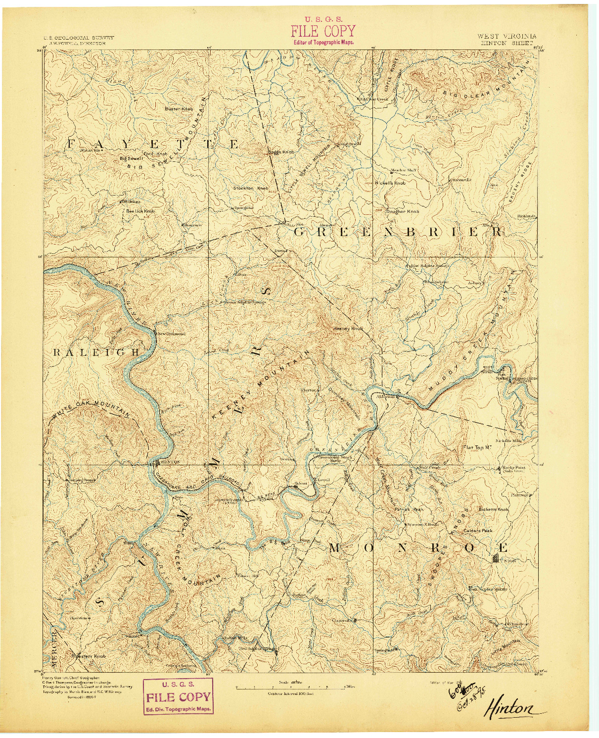 USGS 1:125000-SCALE QUADRANGLE FOR HINTON, WV 1892