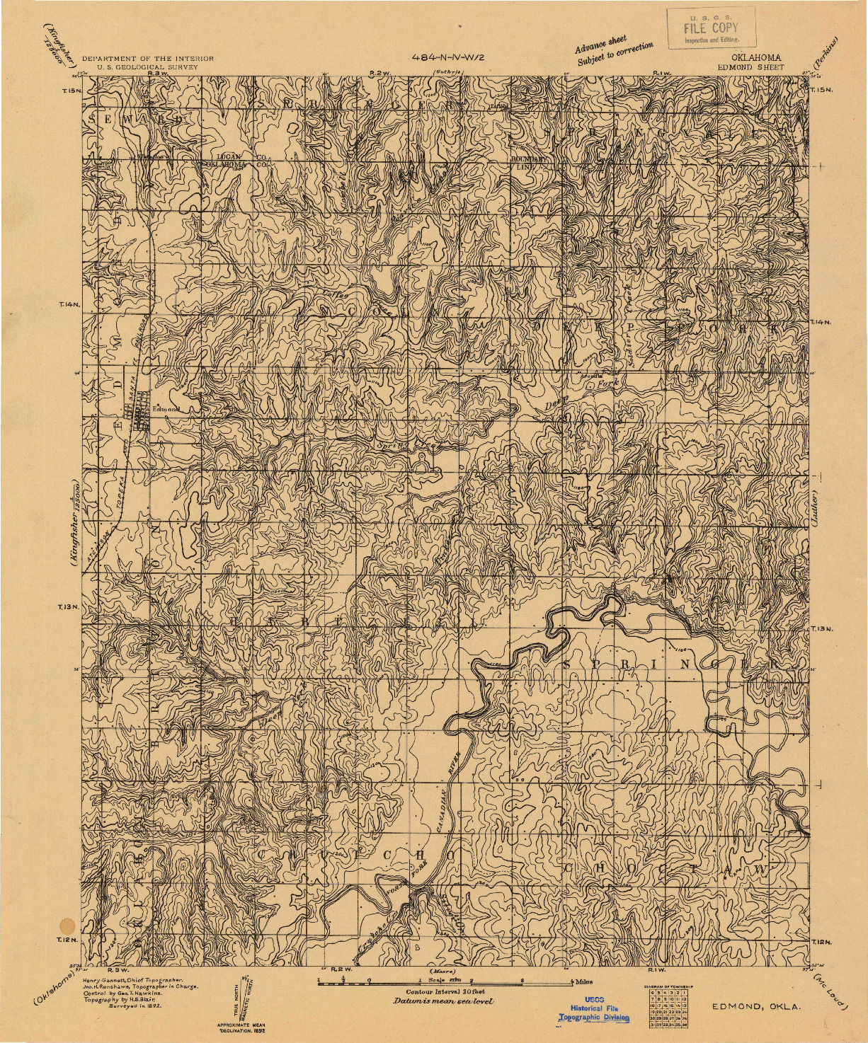 USGS 1:62500-SCALE QUADRANGLE FOR EDMOND, OK 1892