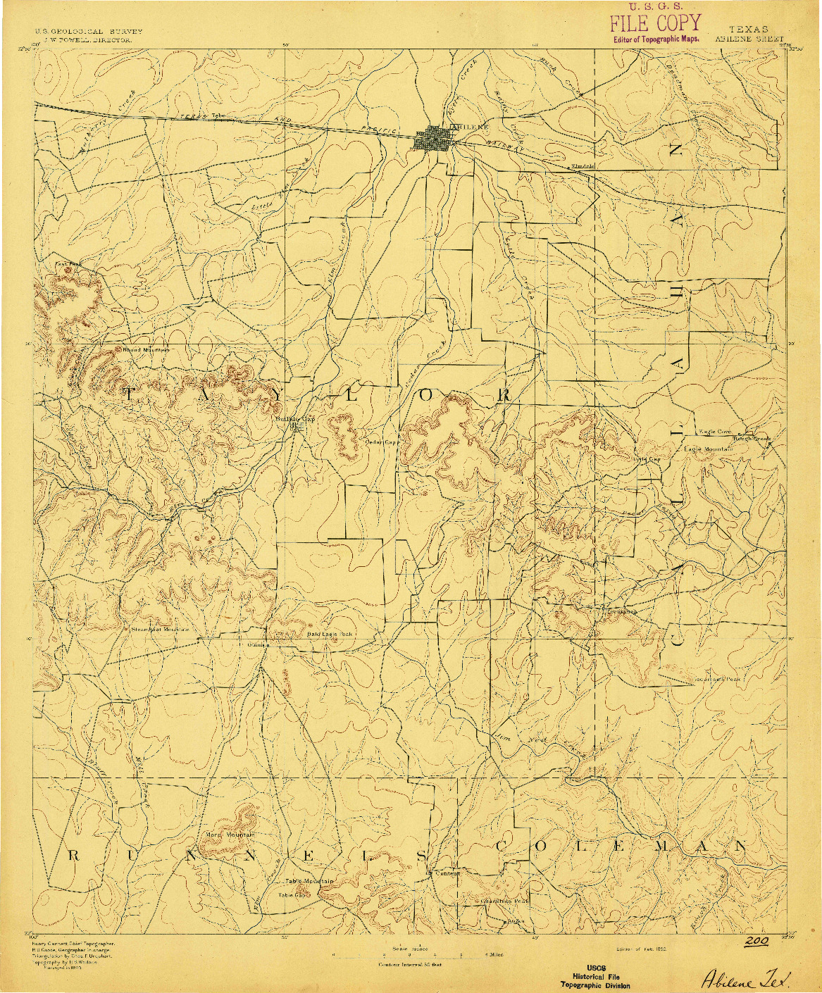 USGS 1:125000-SCALE QUADRANGLE FOR ABILENE, TX 1892
