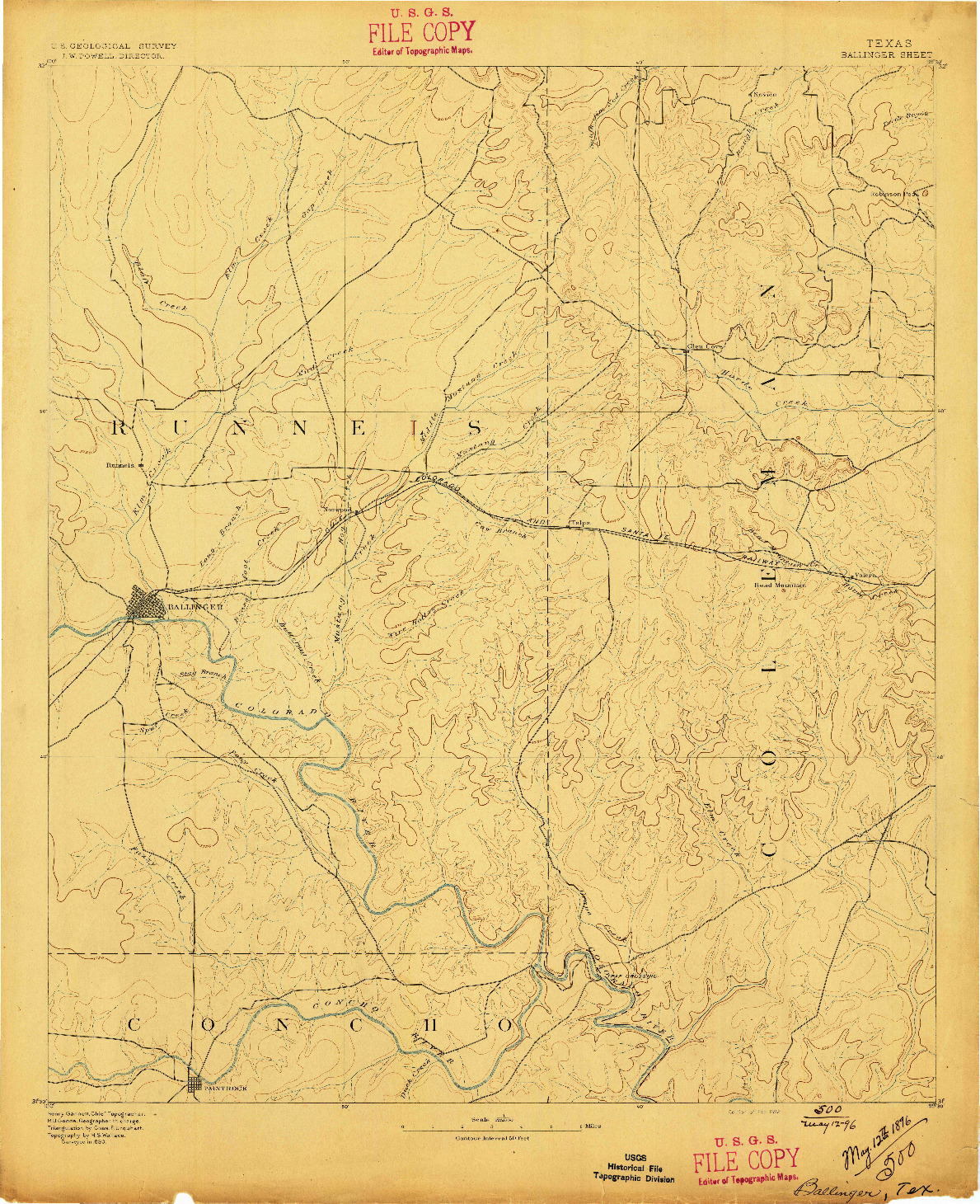 USGS 1:125000-SCALE QUADRANGLE FOR BALLINGER, TX 1892