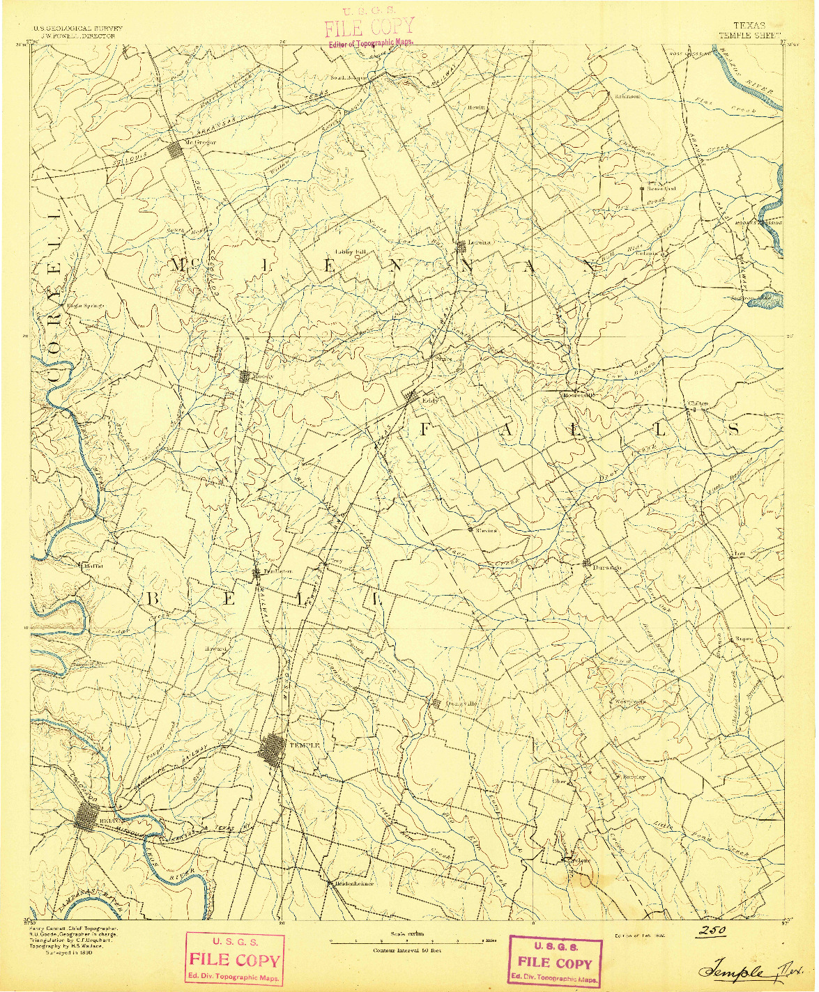 USGS 1:125000-SCALE QUADRANGLE FOR TEMPLE, TX 1892