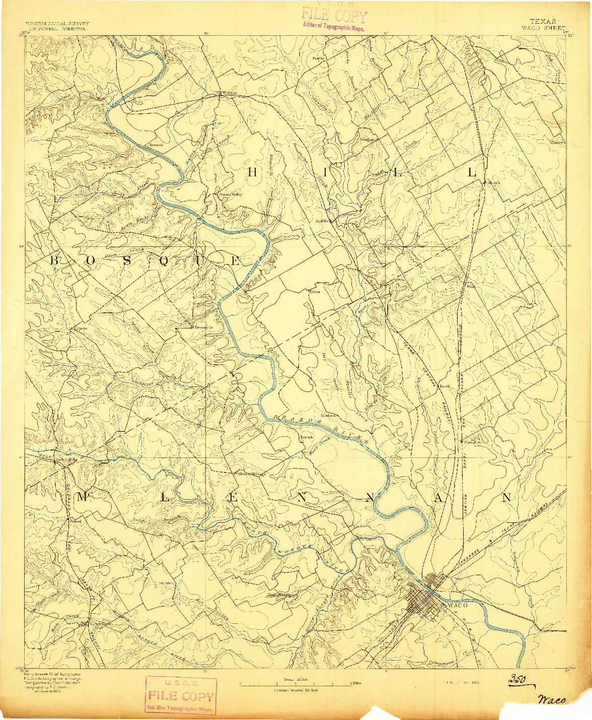 USGS 1:125000-SCALE QUADRANGLE FOR WACO, TX 1892