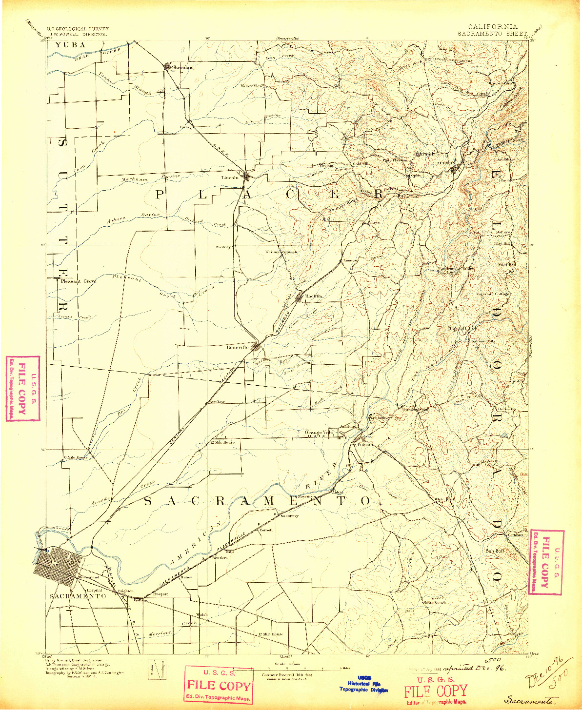 USGS 1:125000-SCALE QUADRANGLE FOR SACRAMENTO, CA 1892