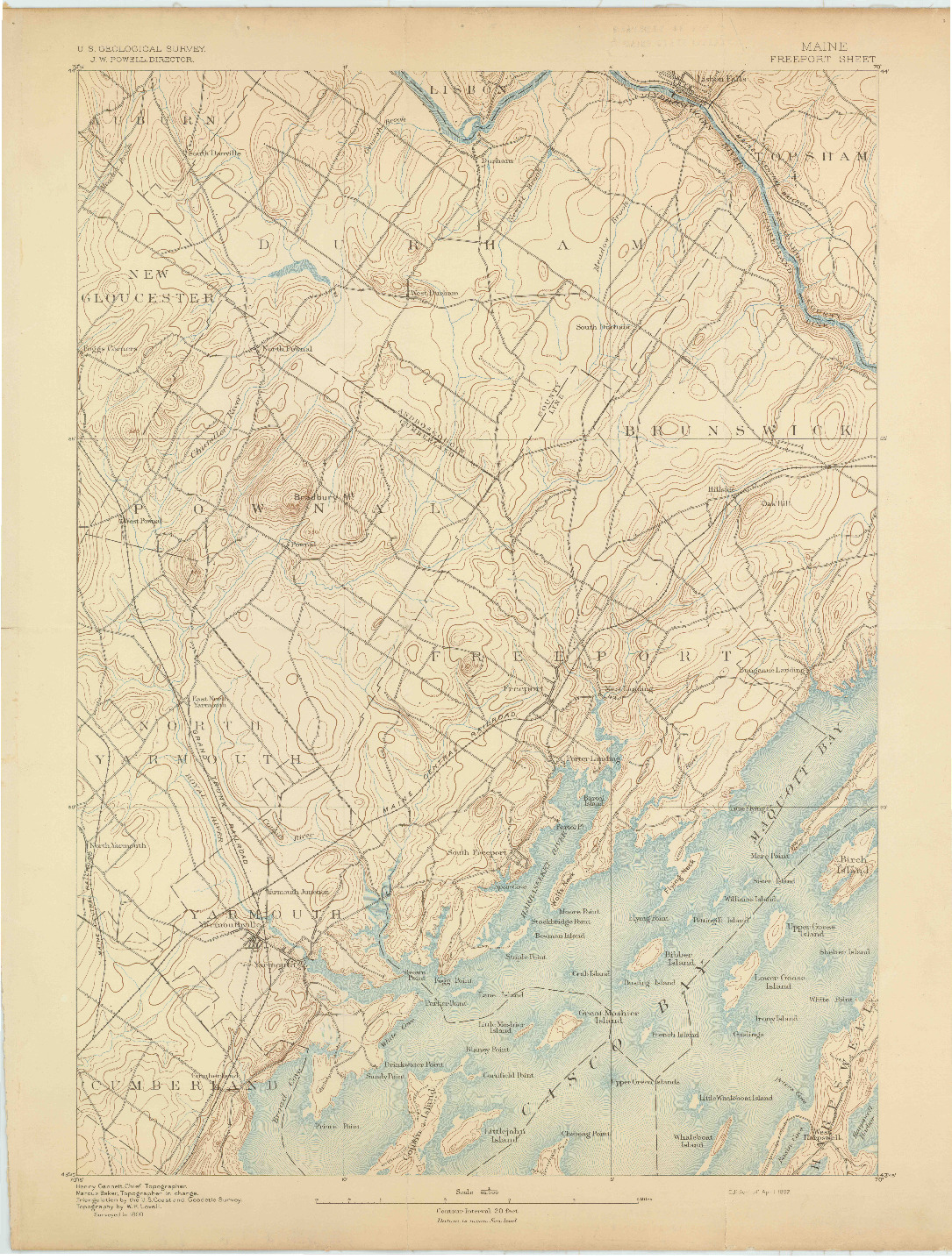 USGS 1:62500-SCALE QUADRANGLE FOR FREEPORT, ME 1892