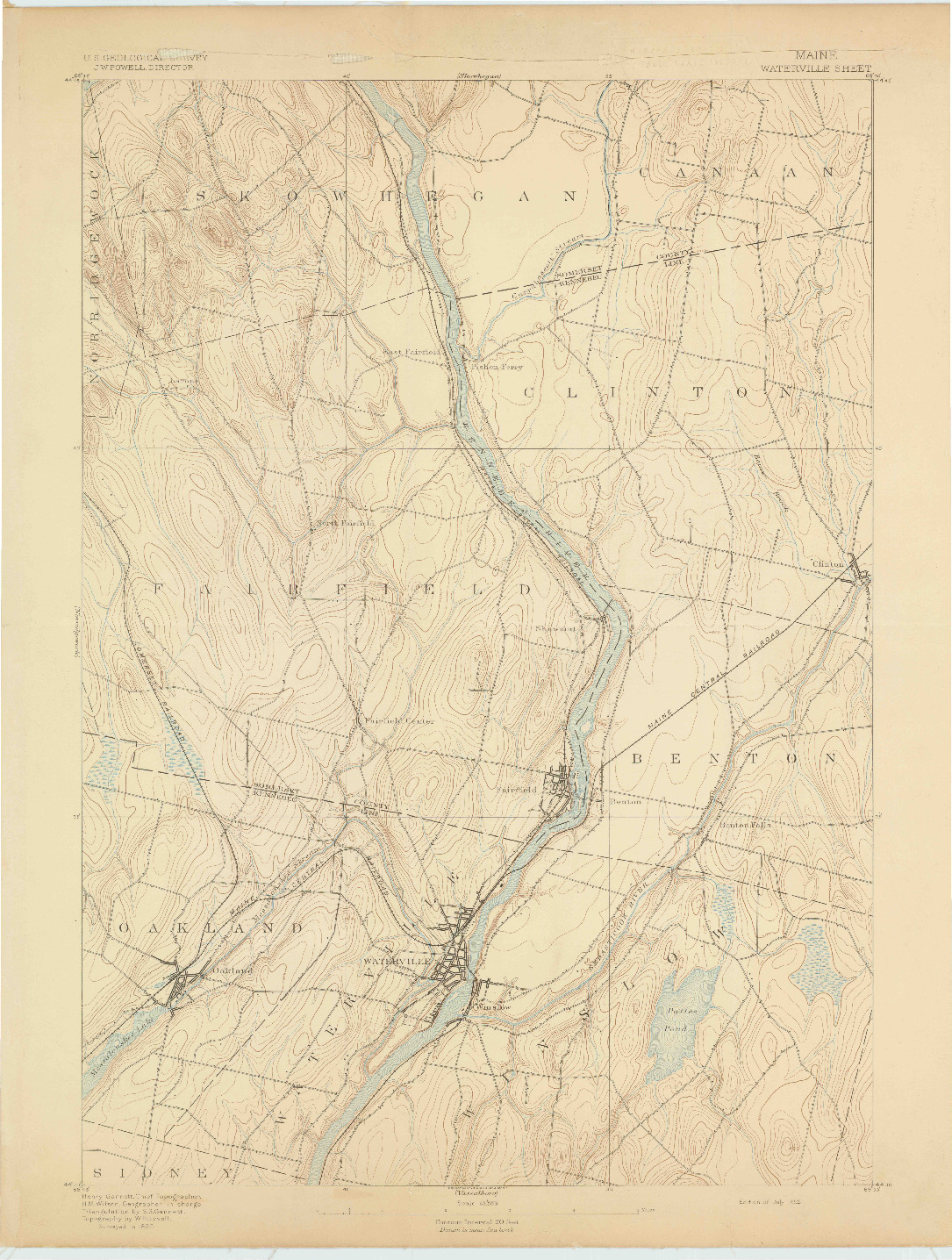 USGS 1:62500-SCALE QUADRANGLE FOR WATERVILLE, ME 1892