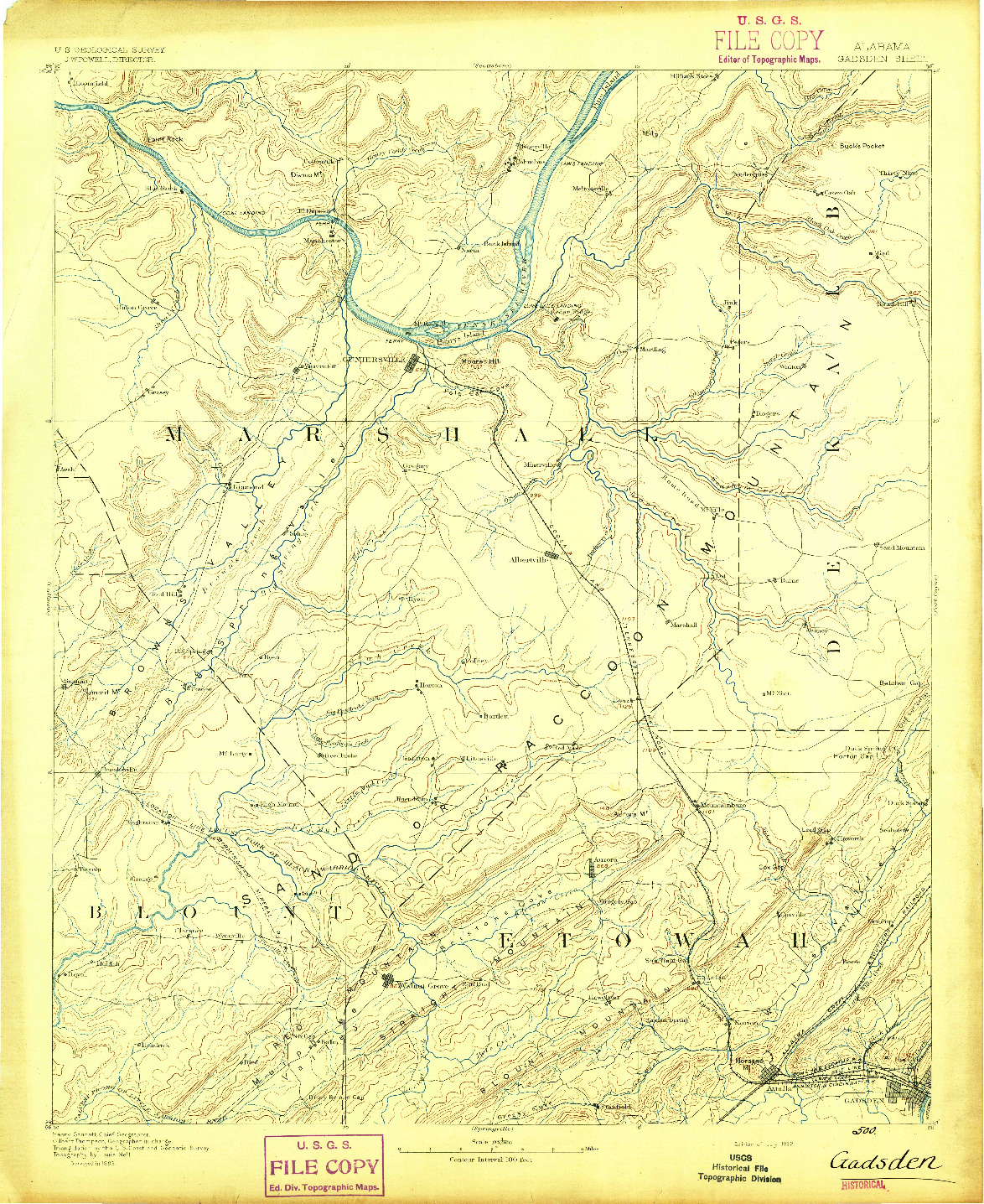 USGS 1:125000-SCALE QUADRANGLE FOR GADSDEN, AL 1892
