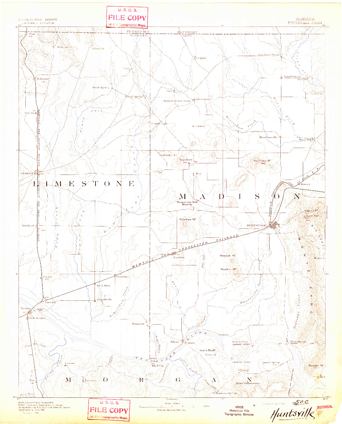 USGS 1:125000-SCALE QUADRANGLE FOR HUNTSVILLE, AL 1892