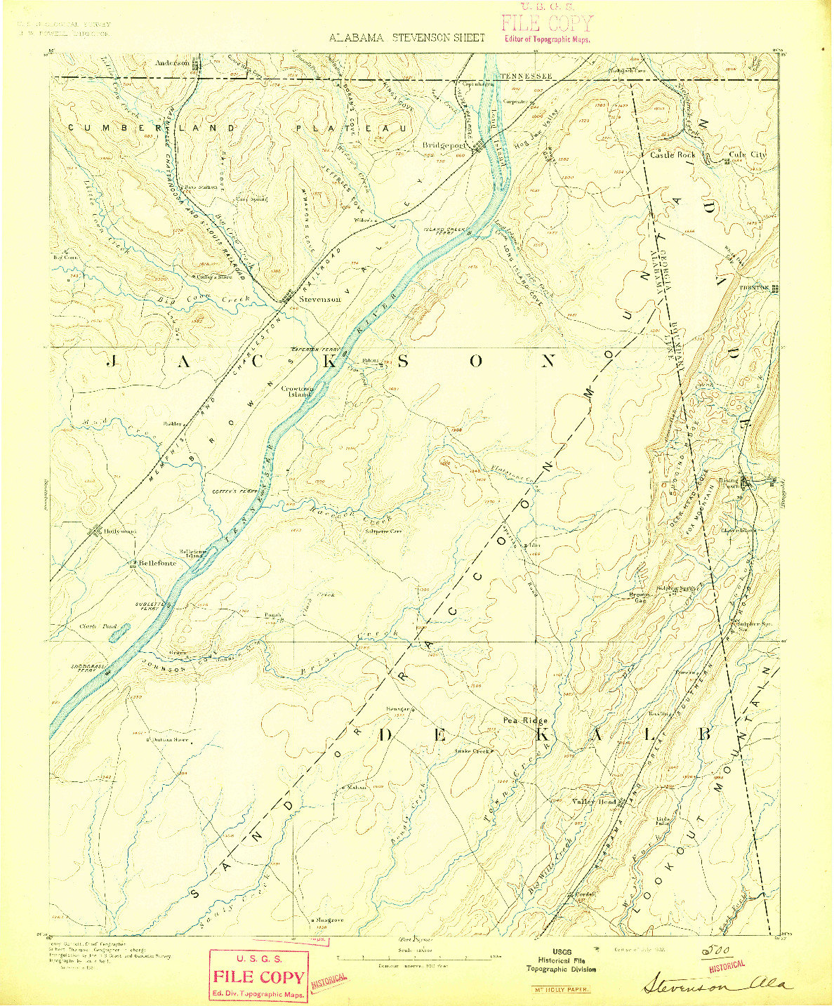 USGS 1:125000-SCALE QUADRANGLE FOR STEVENSON, AL 1892