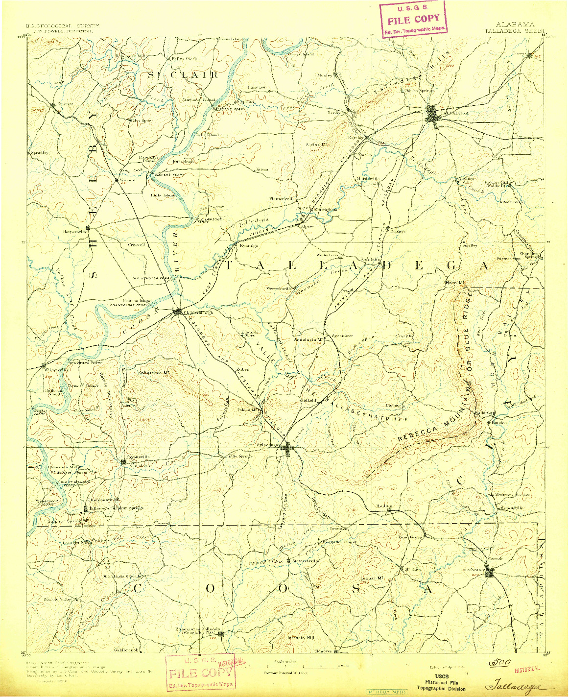 USGS 1:125000-SCALE QUADRANGLE FOR TALLADEGA, AL 1892