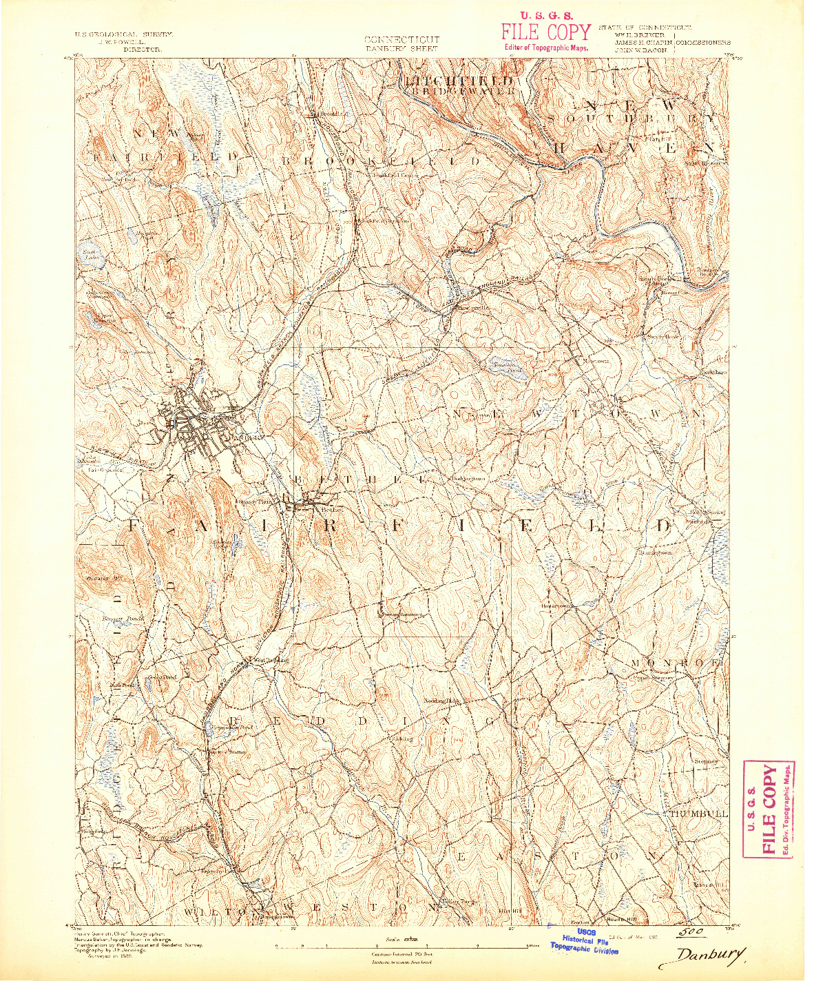 USGS 1:62500-SCALE QUADRANGLE FOR DANBURY, CT 1892
