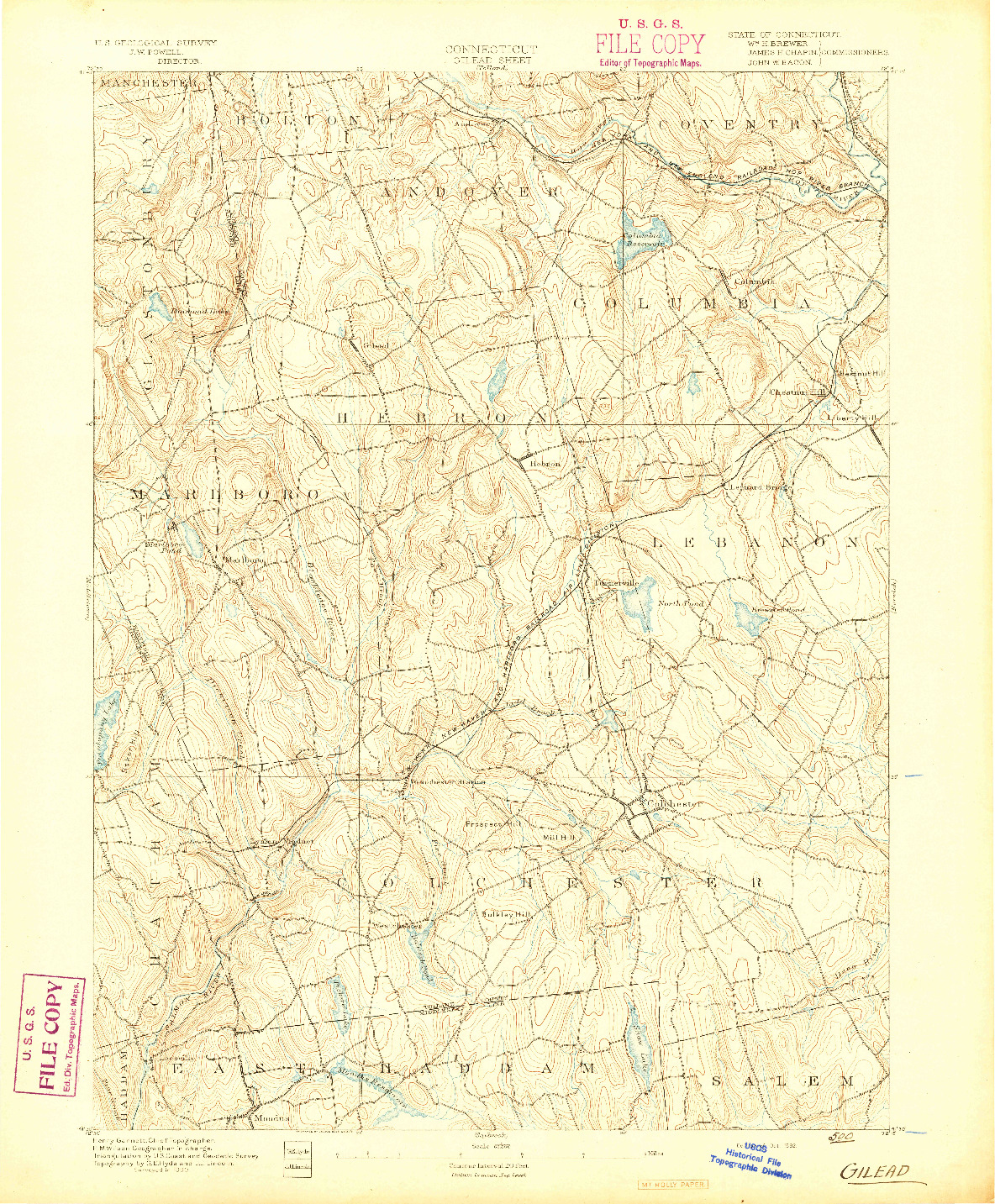 USGS 1:62500-SCALE QUADRANGLE FOR GILEAD, CT 1892