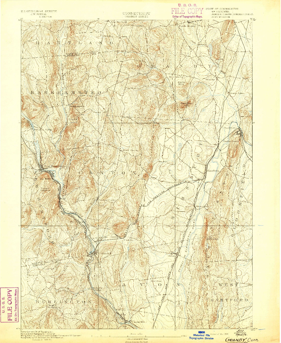 USGS 1:62500-SCALE QUADRANGLE FOR GRANBY, CT 1892