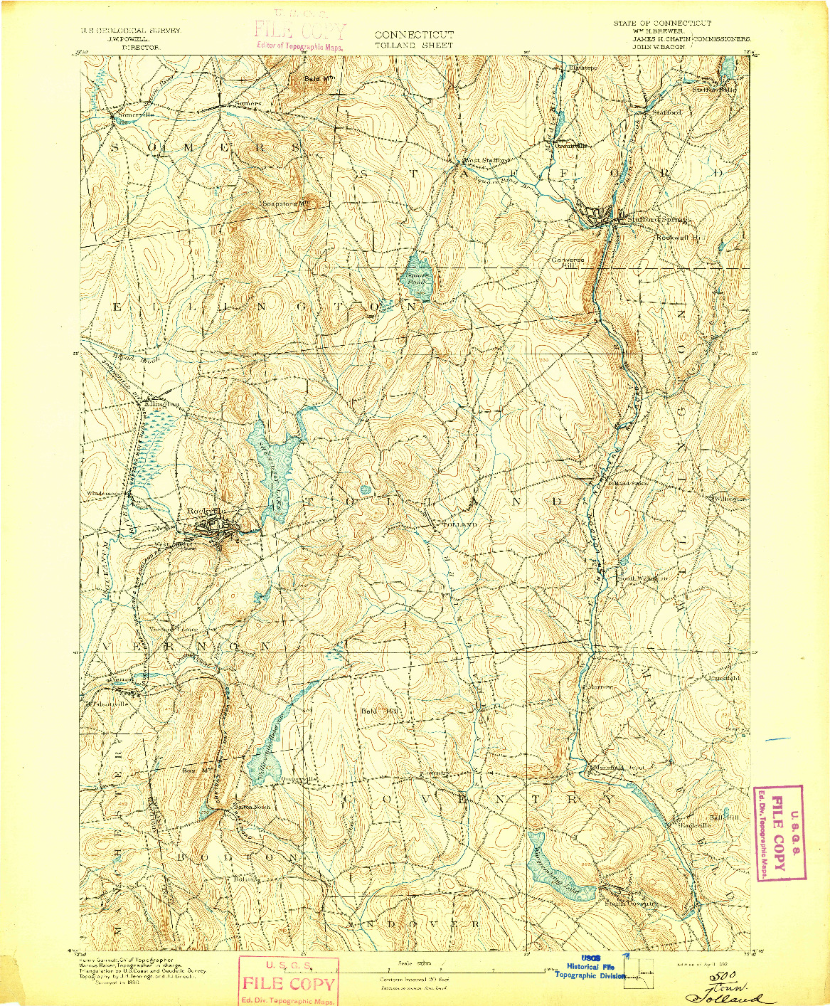 USGS 1:62500-SCALE QUADRANGLE FOR TOLLAND, CT 1892