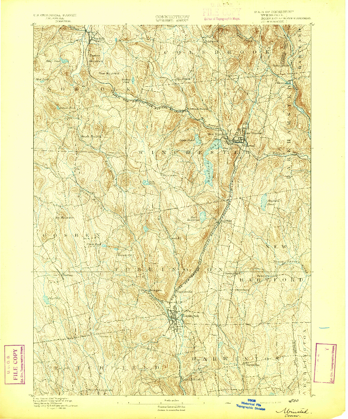 USGS 1:62500-SCALE QUADRANGLE FOR WINSTED, CT 1892