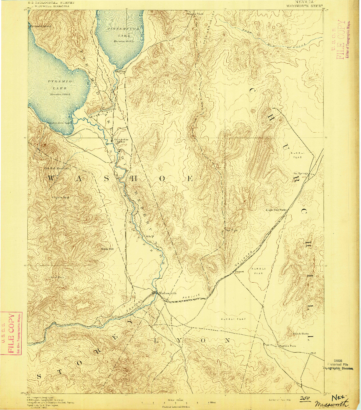 USGS 1:125000-SCALE QUADRANGLE FOR WADSWORTH, NV 1892