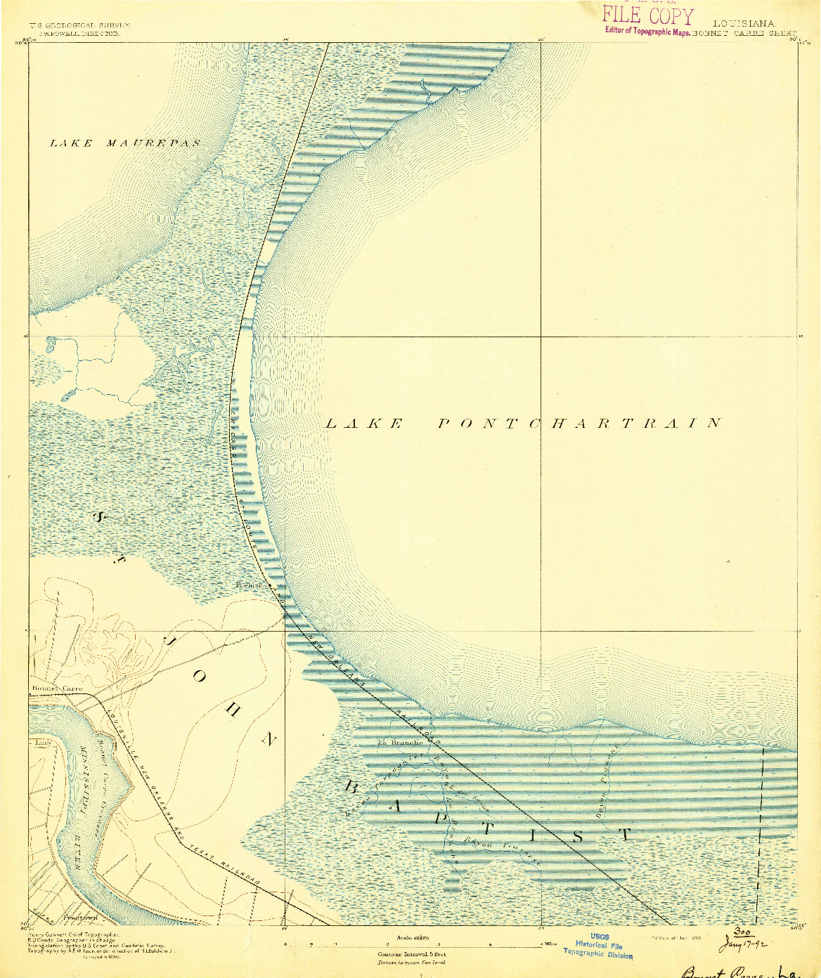 USGS 1:62500-SCALE QUADRANGLE FOR BONNET CARRE, LA 1892