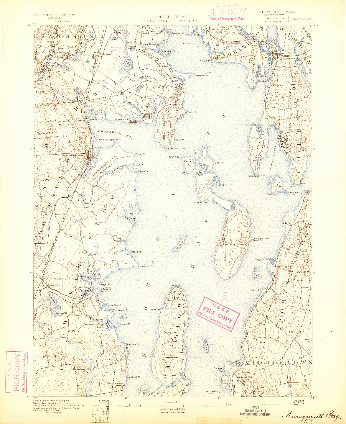 USGS 1:62500-SCALE QUADRANGLE FOR NARRAGANSETT BAY, RI 1892