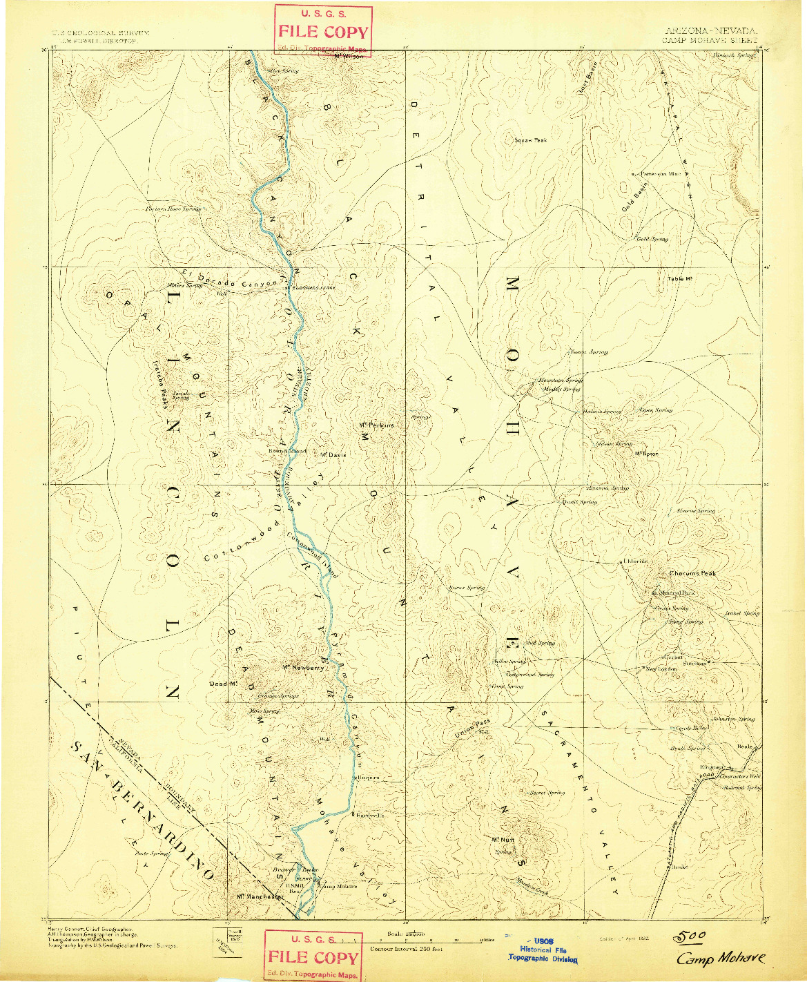 USGS 1:250000-SCALE QUADRANGLE FOR CAMP MOHAVE, AZ 1892